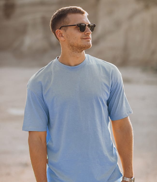 cream tshirt blue